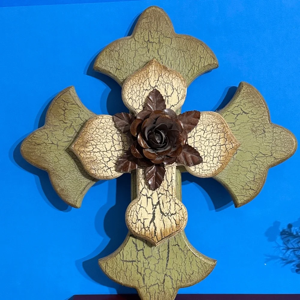 Rustic Green and Brown Wall Cross Decor